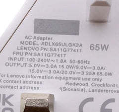 Genuine ADLX65ULGK2A 65W 20V 3.25A USB-C Type C AC Adaper Charger for Lenovo ThinkPad T470 T470s T480 T480s Laptop Power Supply
