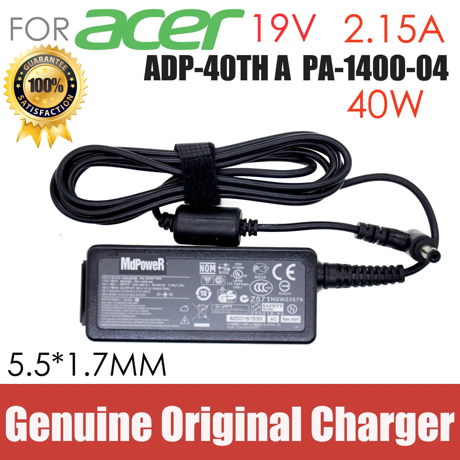 Original For ACER 19V 2.15A ADP-40TH A 40W laptop supply power AC adapter charger Aspire One D255 533 D257 D260 W500P W501 W501