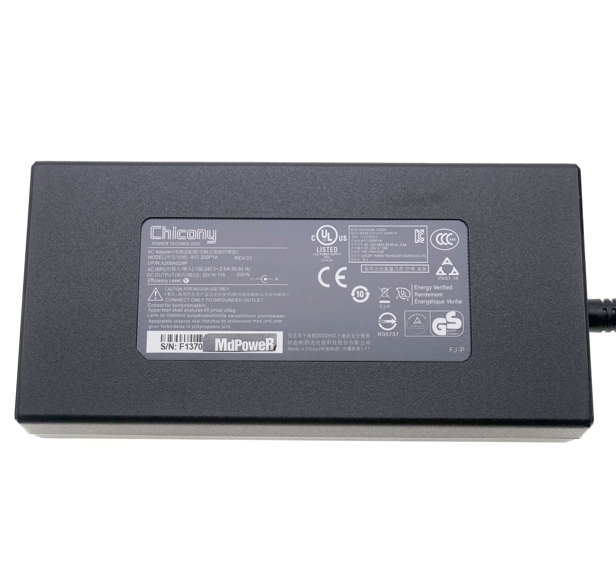 For Chicony 20V 10A 200W A15-200P1A A21-200P2B A200A022P Laptop AC Adapter for MSI KATANA 15 B12VEK B12VFK B12VGK B13VEK Charger