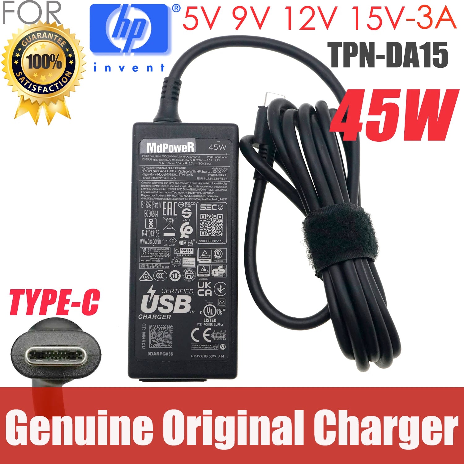 PA-1450-33HR AC Power Adapter 45W 15V 3A USB-C TYPE-C Charger For HP TPN-CA01 TPN-DA15 Elite x2 1012 G1 M5 6Y54 Touch Tablet
