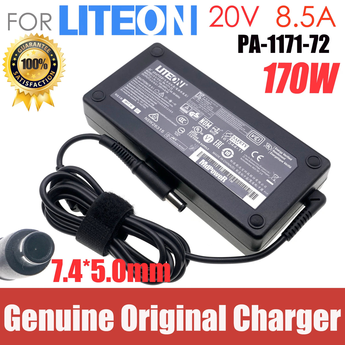 Original Liteon 20V 8.5A PA-1171-72 Adapter for Elgato USB-C Docking Station 20DAA9901 wPC 7.4x5.0mm Laptop Power Supply