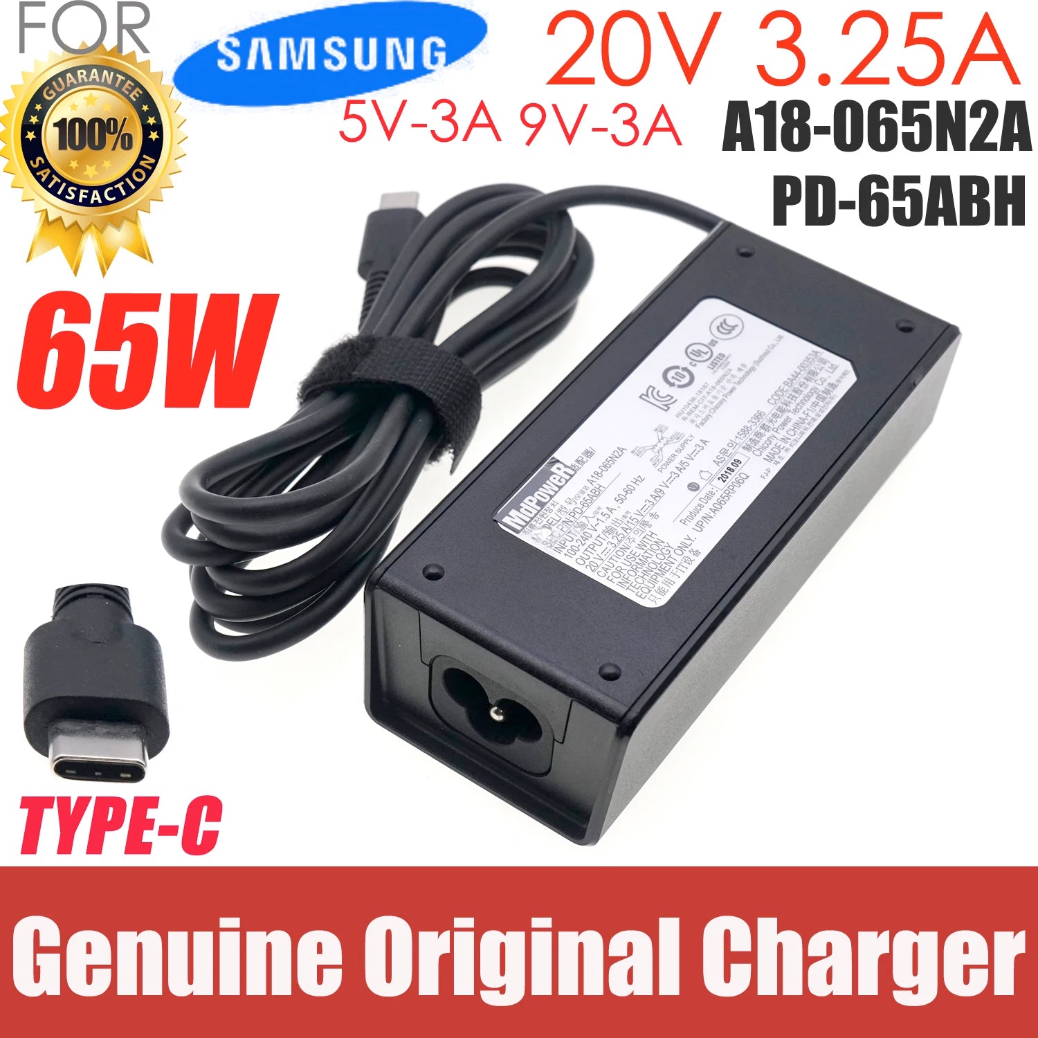 Genuine A18-065N2A 20V 3.25A A065RP06Q AC Adapter PD-65ABH Charger for Samsung NT950SBE NT930SBE NP930MBE NP930SBENP750QUB-K01US
