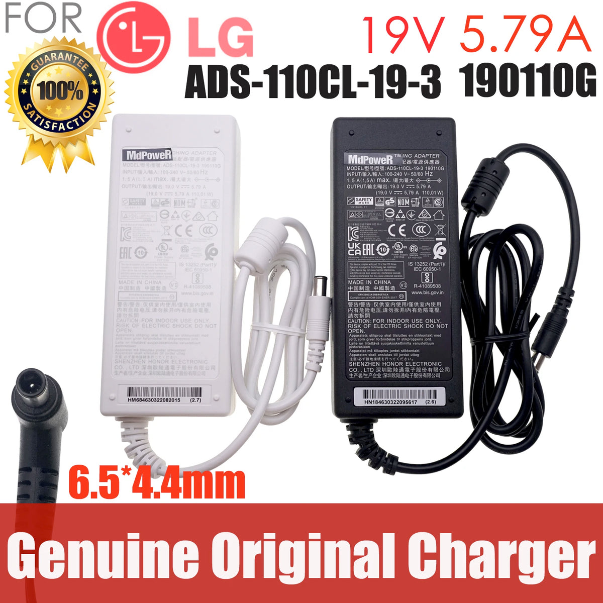 Genuine ADS-120QL-19A-3 190110E 19V 5.79A Switching AC DC Adapter Charger 110W For LG Projector BFP100-27 34UC98 34UM67 PF1500G