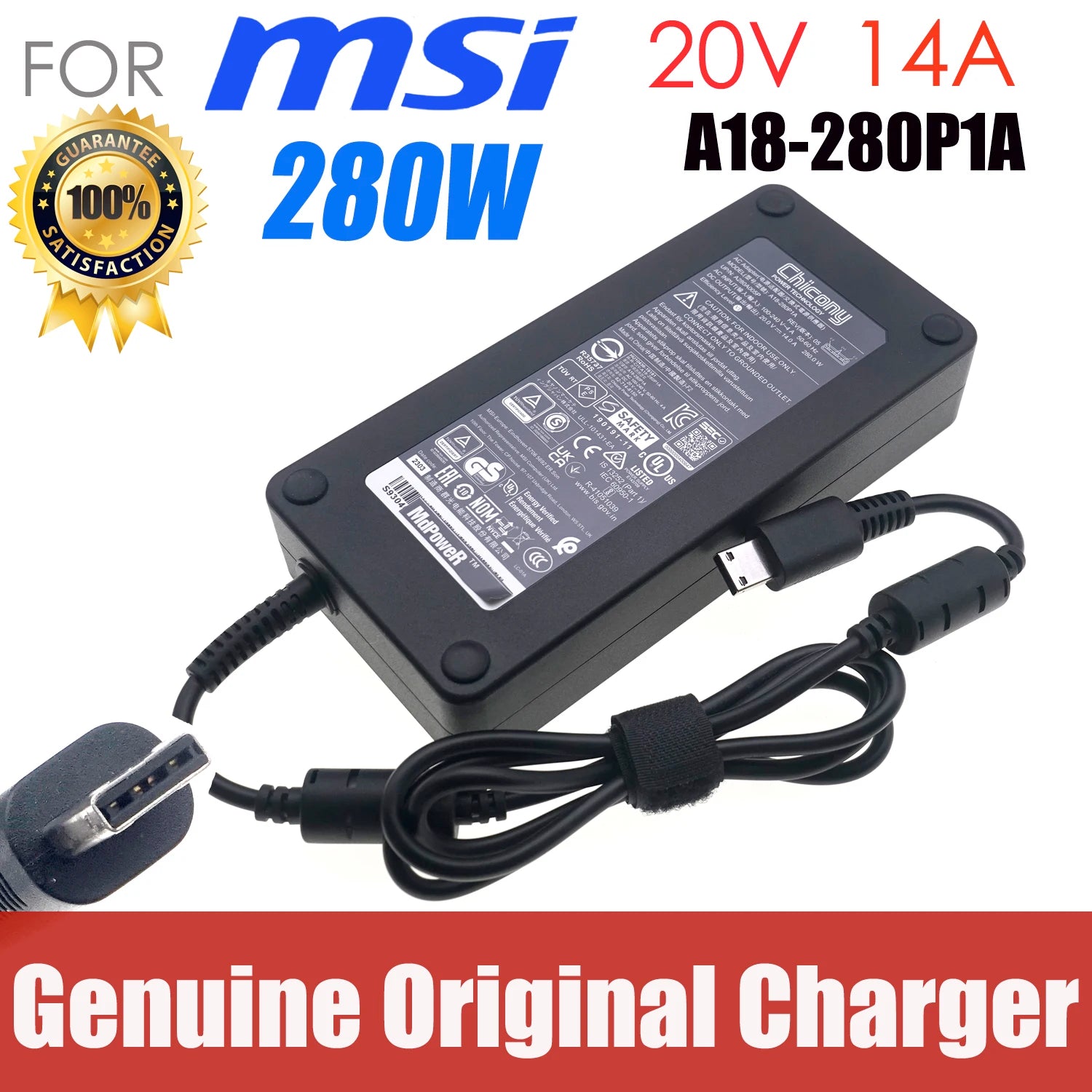 Genuine Chicony A18-280P1A 20V 14A 280W Power Supply AC Adapter for MSI GP76 GE66 GE76 GP66 Leopard 11UG-688 Charger Adaptor