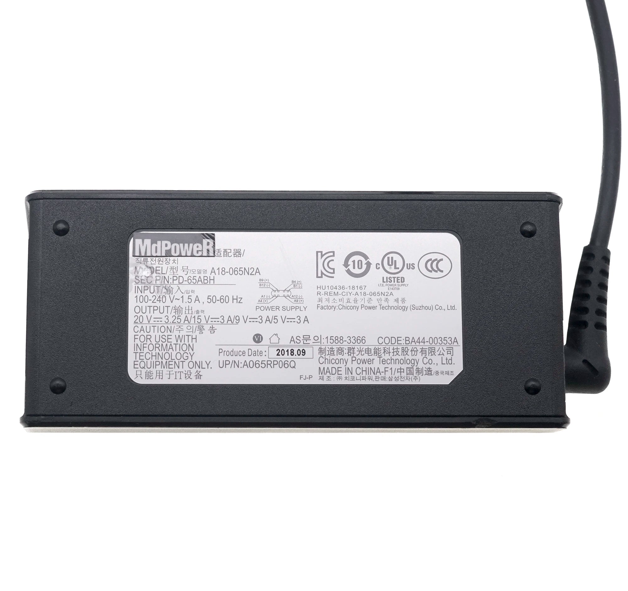 Genuine A18-065N2A 20V 3.25A A065RP06Q AC Adapter PD-65ABH Charger for Samsung NT950SBE NT930SBE NP930MBE NP930SBENP750QUB-K01US