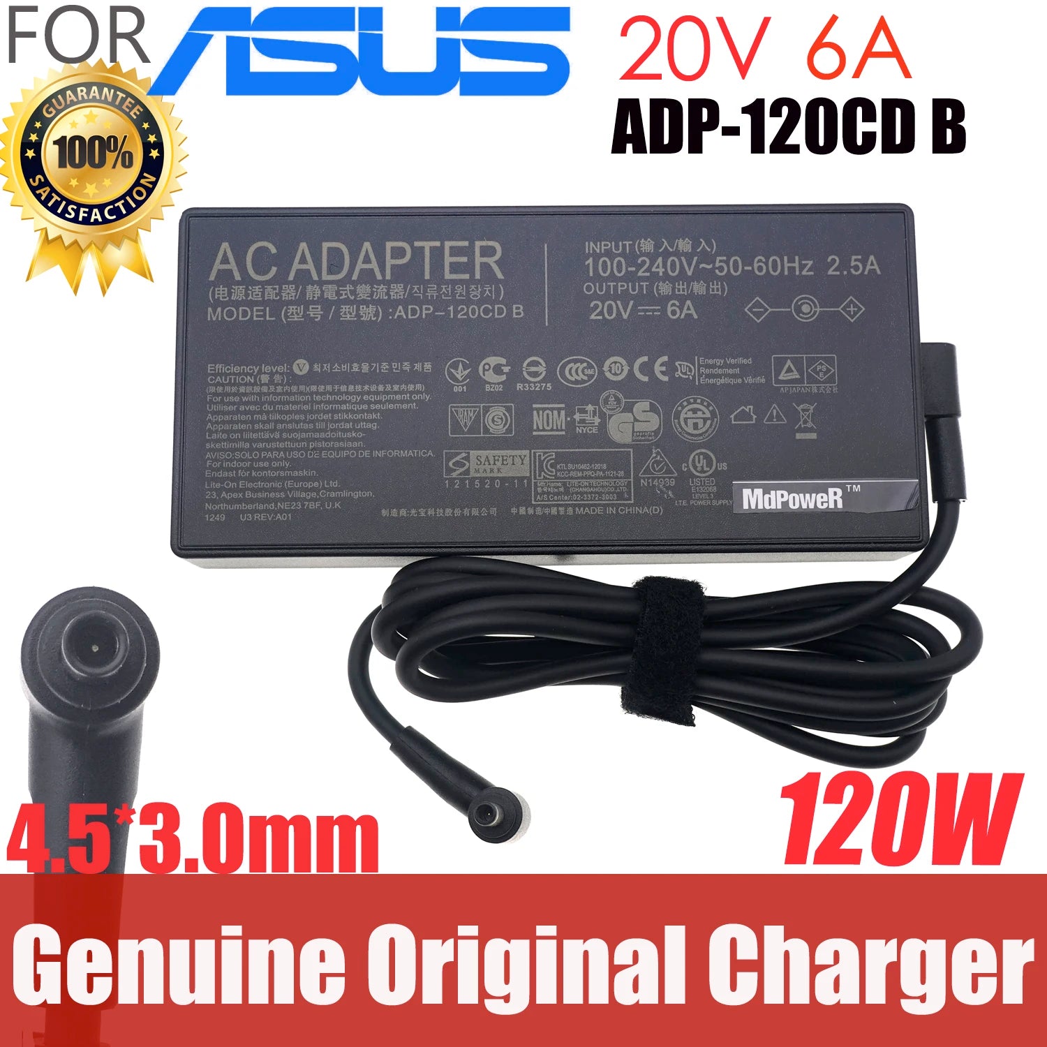 Genuine 20V 6A 120W 4.5*3.0mm Laptop AC Adapter Charger ADP-120CD B PA-1121-22 For Asus ZenBook UX534F UX480FD Q537 Power Supply