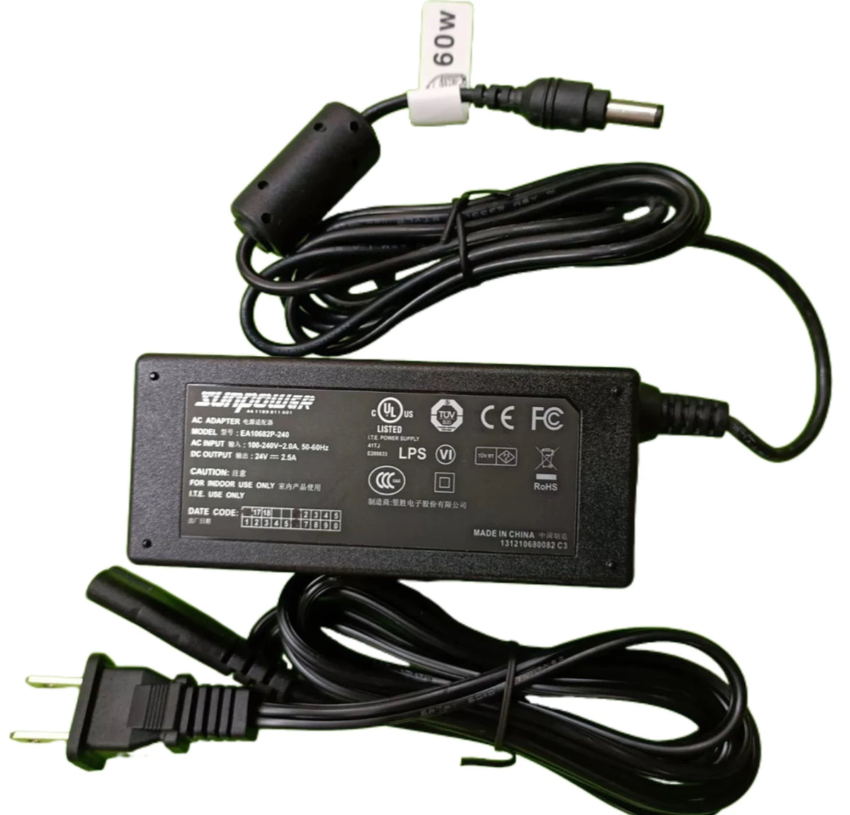 Genuine EDAC EA10682P-240 AC Adapter Charger for Sunpower 24V 2.5A 60W Printer Power Supply 5.5*2.1mm