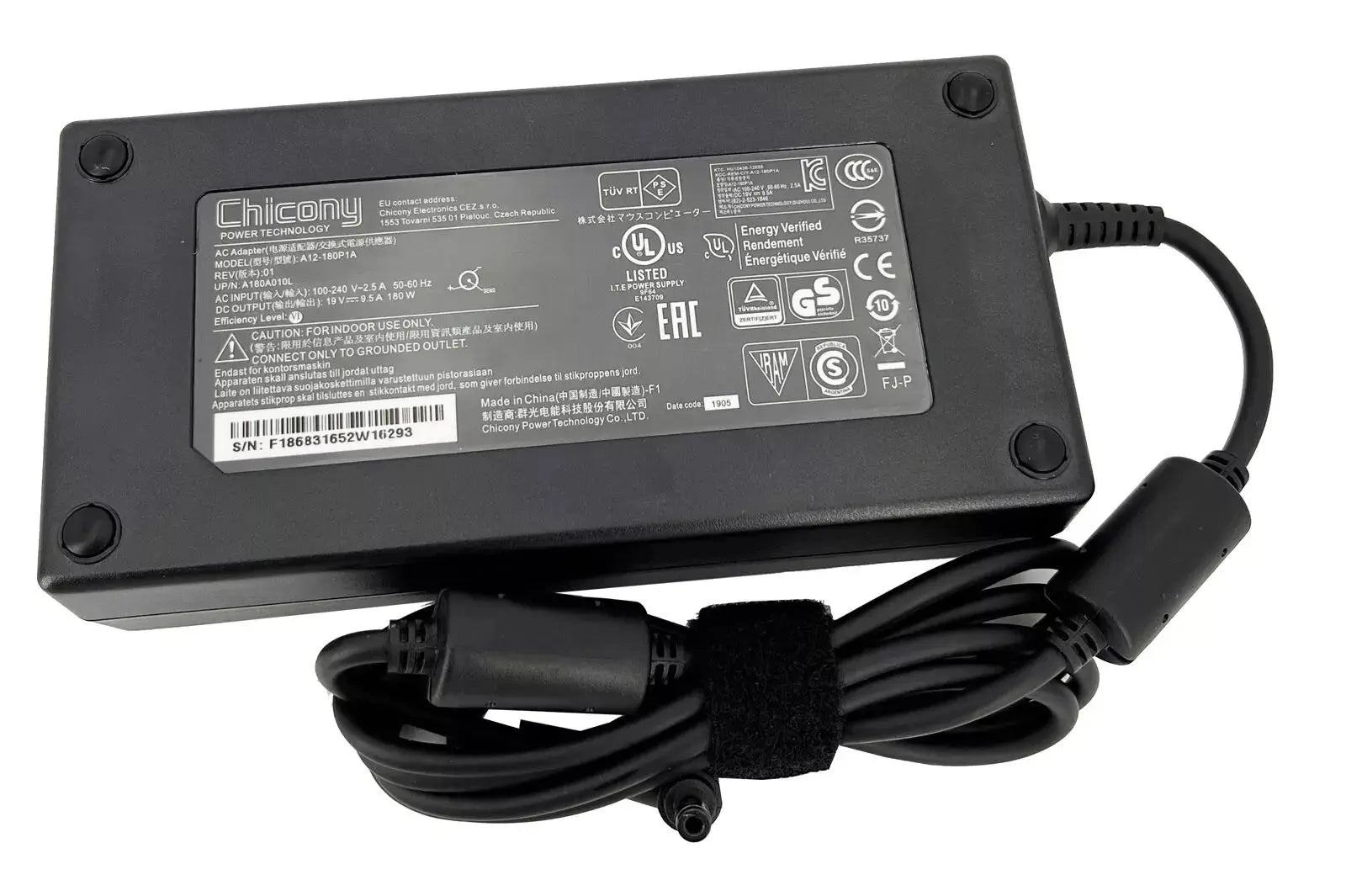 Chicony A12-180P1A 19V 9.5A 180W AC Adapter Charger For MSI MS-9A34 MS-1761 MS-16F2 Laptop Power Supply A180A002L A180A004L