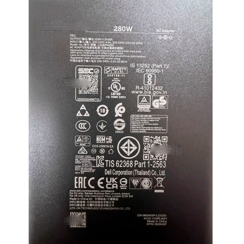 Genuine For Dell M4600 M4700 M4800 Power Supply LA280PM230 280W AC Adapter 19.5V 14.36A Laptop Charger OEM 7.4*5.0mm