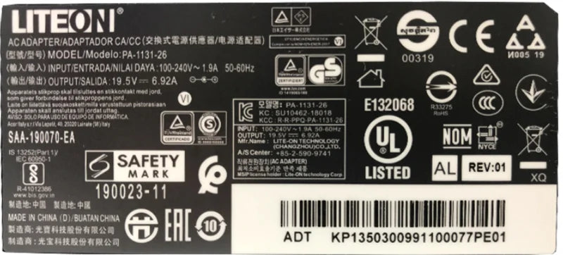 New Genuine OEM Liteon 19.5V 6.92A PA-1131-26 AC Adapter Charger For Acer Nitro 5 AN517-52-52T3 17.3" 135W Laptop Power Supply