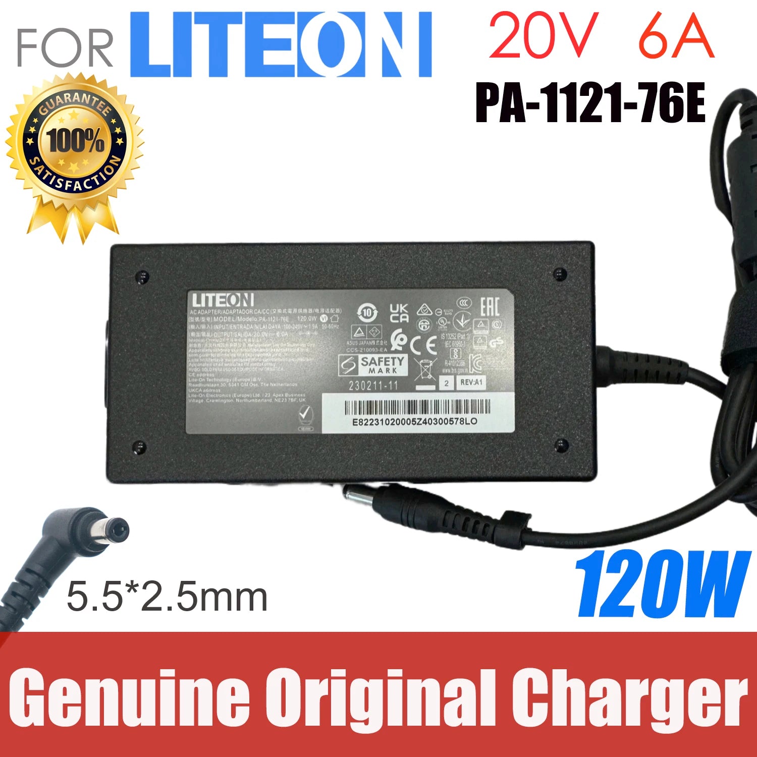 Genuine LITEON PA-1121-76E 20V 6A 120W  AC Adapter For Intel NUC Laptop Power Supply Charger PA-1121-76 5.5x2.5mm Original