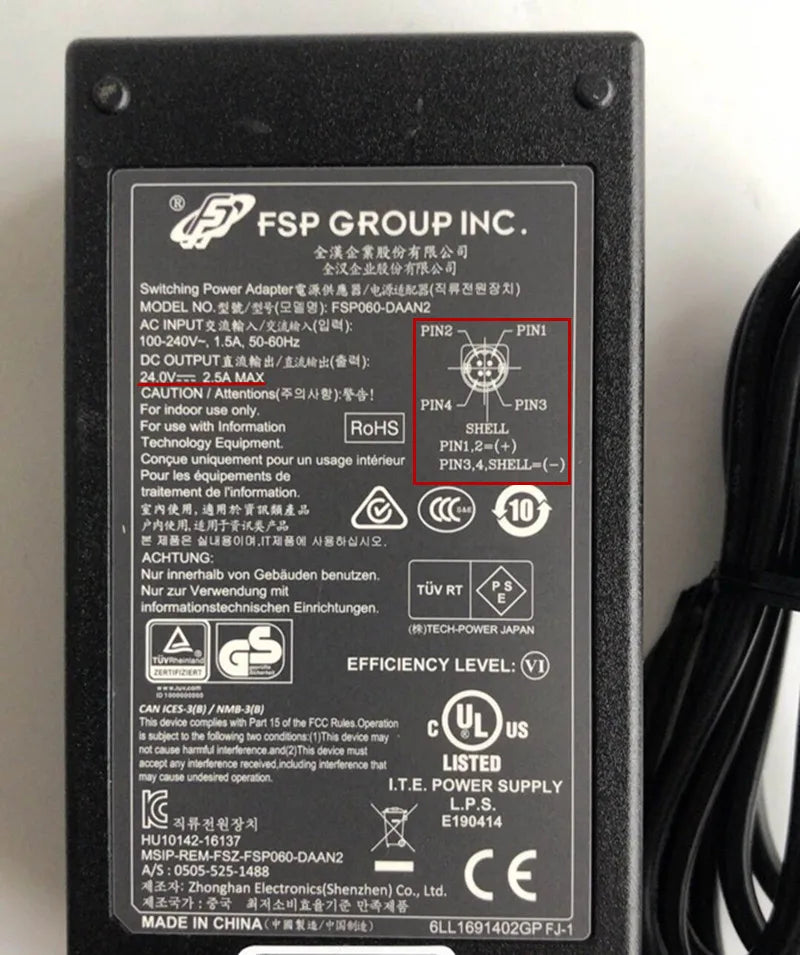 Genuine FSP FSP060-DAAN2 24V 2.5A 60W 4PIN Switching AC Power Adapter Laptop Charger For FSP060DAAN2 H00000901 HU10142-16137