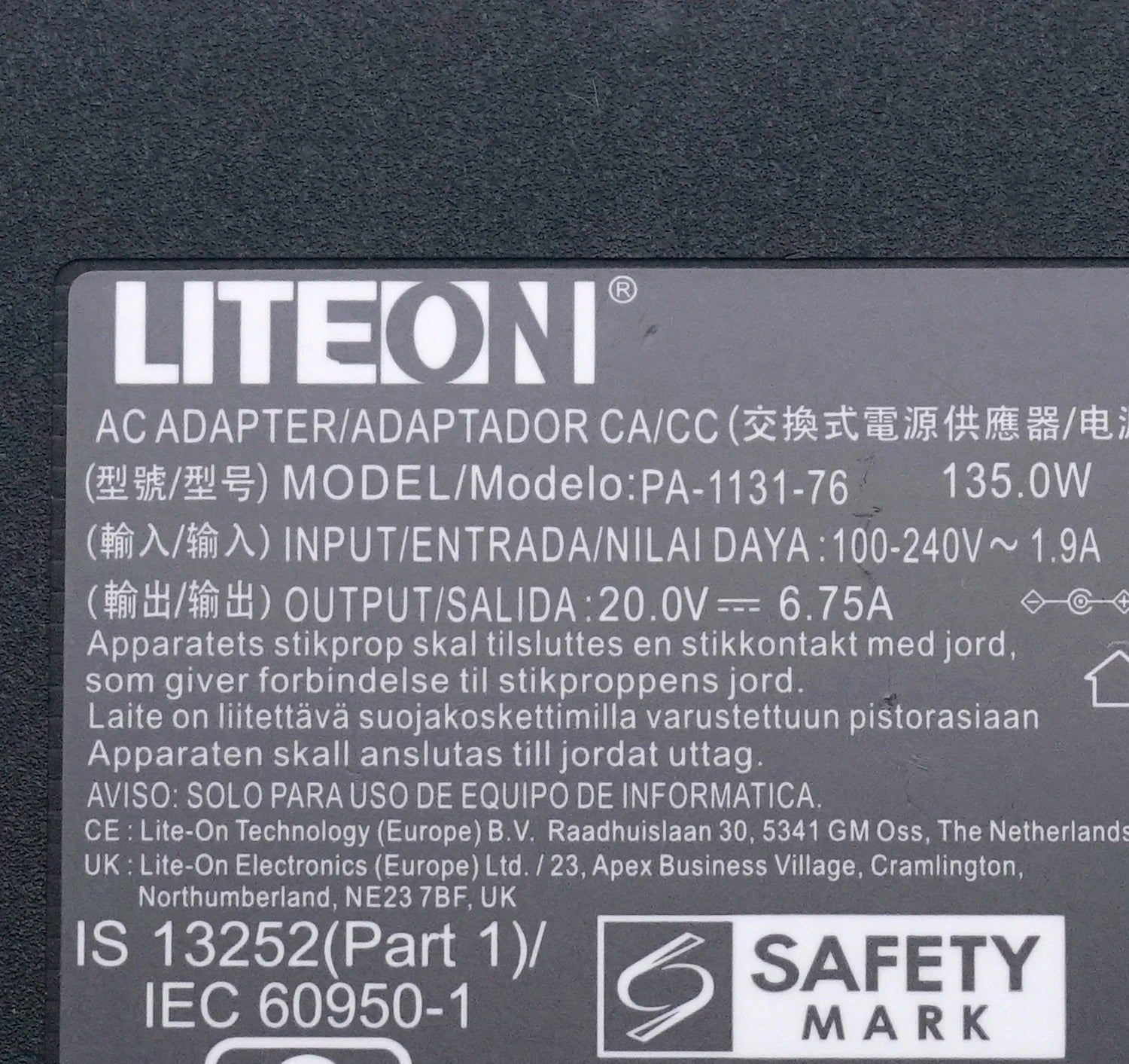 Original AC Adapter LITEON 20V 6.75A 135W PA-1131-76 Charger 7.4x5.0mm Laptop Power Supply Genuine PA-1131-72