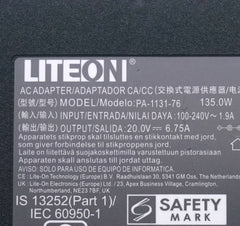 Original AC Adapter LITEON 20V 6.75A 135W PA-1131-76 Charger 7.4x5.0mm Laptop Power Supply Genuine PA-1131-72