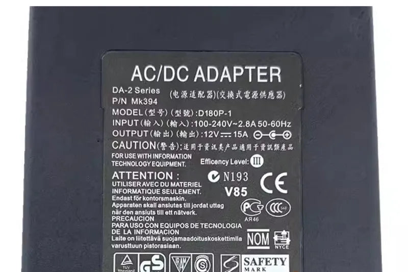 180W AC/DC Adapter 12V 15A 5.5*2.5mm Charger D180P-1 EADP-180AB B Monitor LED Audio Amplifier Power Supply
