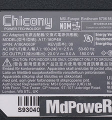 Genuine Chicony A17-180P4B 20V 9A 180W 4.5x3.0mm AC Adapter Charger For MSI 1581 Laptop Power Supply Liteon PA-1181-76