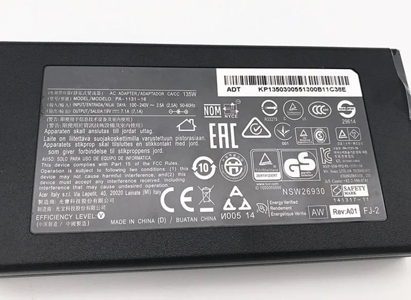 19V 7.1A 5.5*2.5mm Slim 135W Laptop Charger AC Adapter For ACER VN7-591G-79QS VN7-791G-768M ADP-135KB PA-1131-05 Power Supply