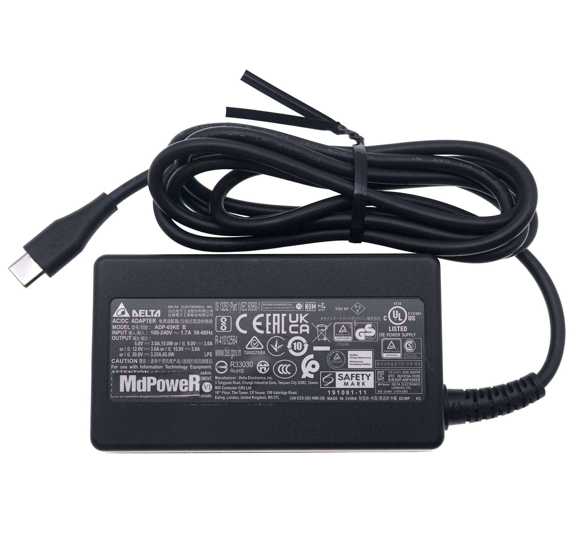Genuine Delta AC Adapter ADP-65KE B Type-C 65W 20V 3.25A Charger For MSI Summit E13 Flip Evo A11MT-253US 13.4" 2-in-1 Laptop