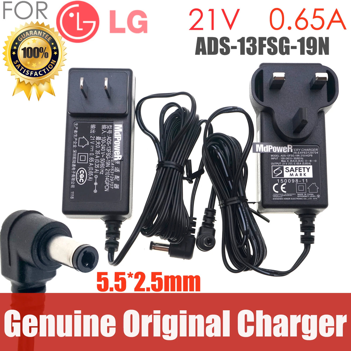 Original ADS-13FSG-19N EAY63129704 21V 0.65A Battery Charger For LG VS8400SCW Vacuum cleaner Power Supply US UK Plug