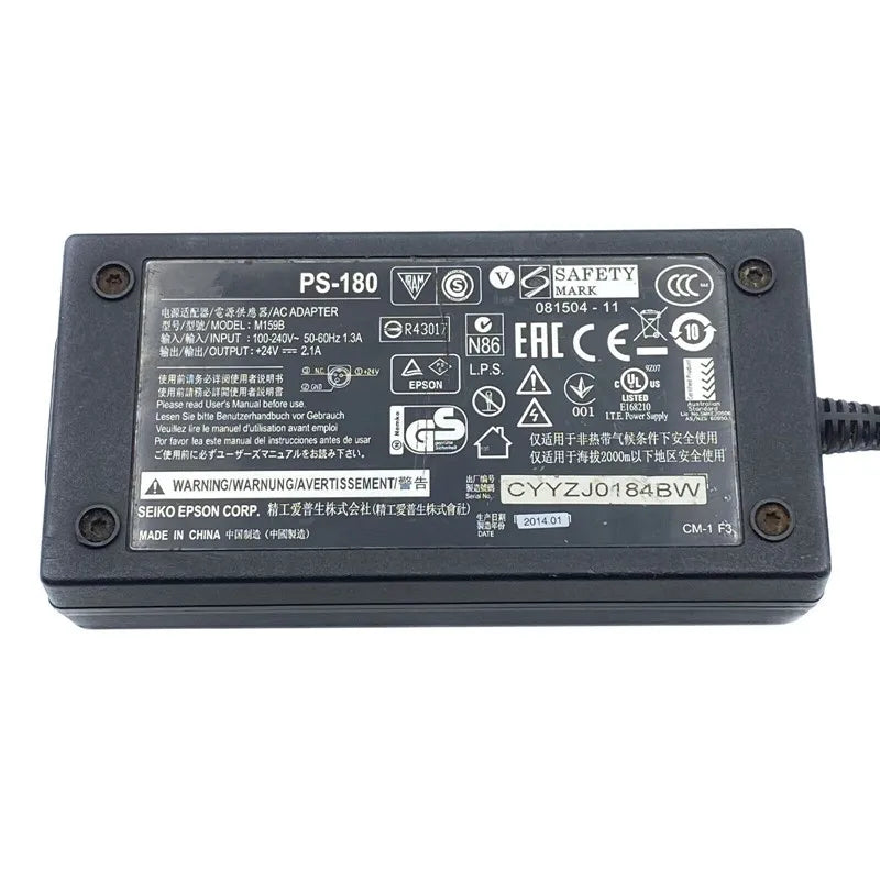 Genuine Switching Power Adapter Charger for Epson TM PRINTER  Power Supply PS-180 HH159B  M159A M159D M159B 3 Pin 50.4W 24V 2.1A
