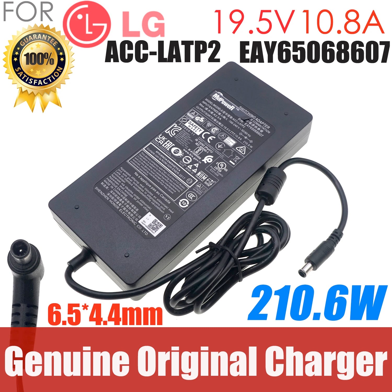 Original AC Adapter 19.5V 10.8A AD10630LF For LG 32UN88A 38GL950G 38WK95C-W 32BL95U ADS-210NL-19-3 195210E 34WK95C Power Charger