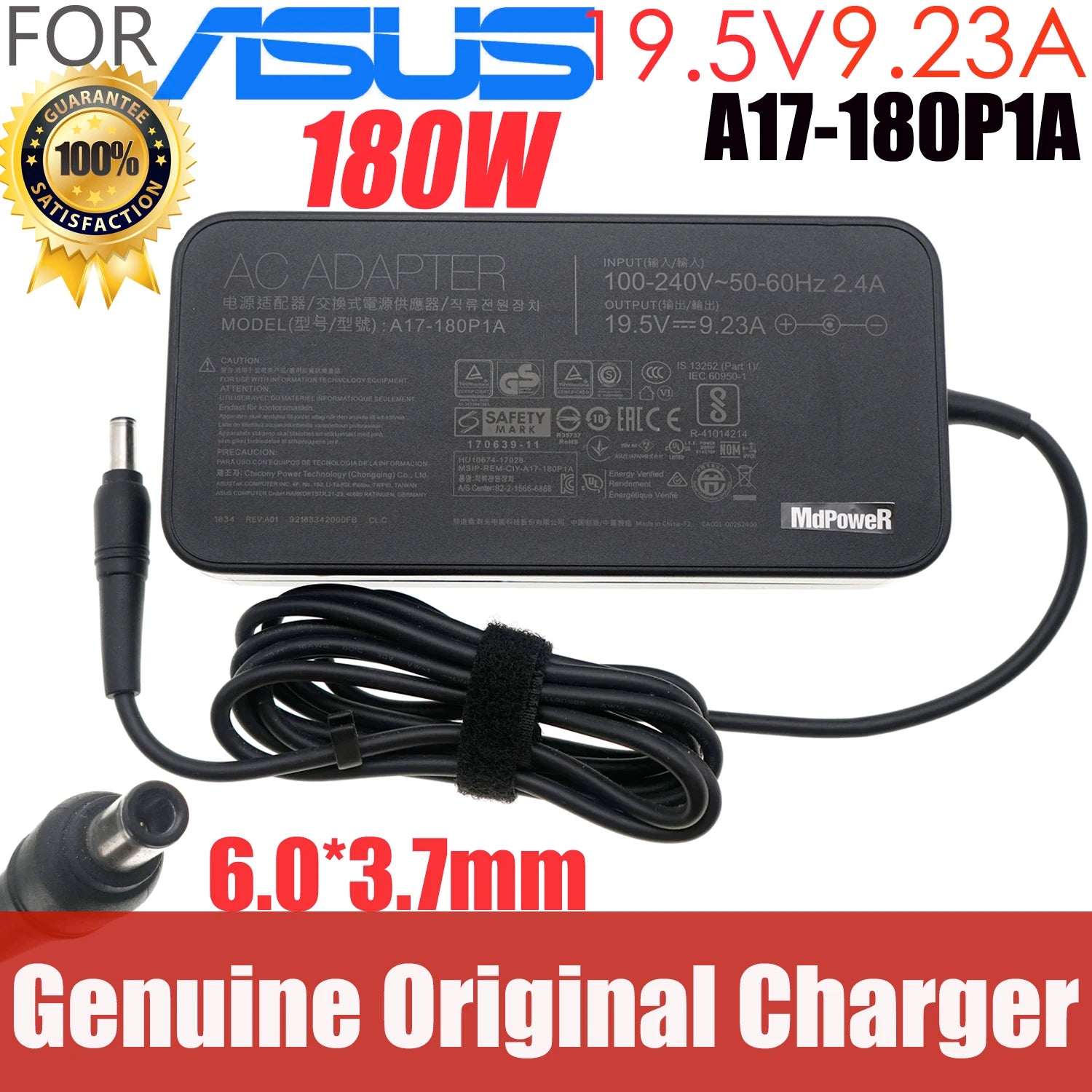 Genuine Laptop Charger For Asus A17-180P1A S7C GL504 FX95DU GX531 GM501 GL504G FX95G FX505G 19.5V 9.23A 180W ADP-180UB BB A