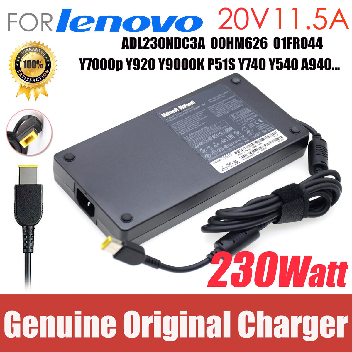 Original 20V 11.5A 230W AC Adapter for Lenovo Legion Y740 Y920 Y540 P70 P71 P72 P73 Y7000 Y7000P Y9000K A940 Charger 00HM626