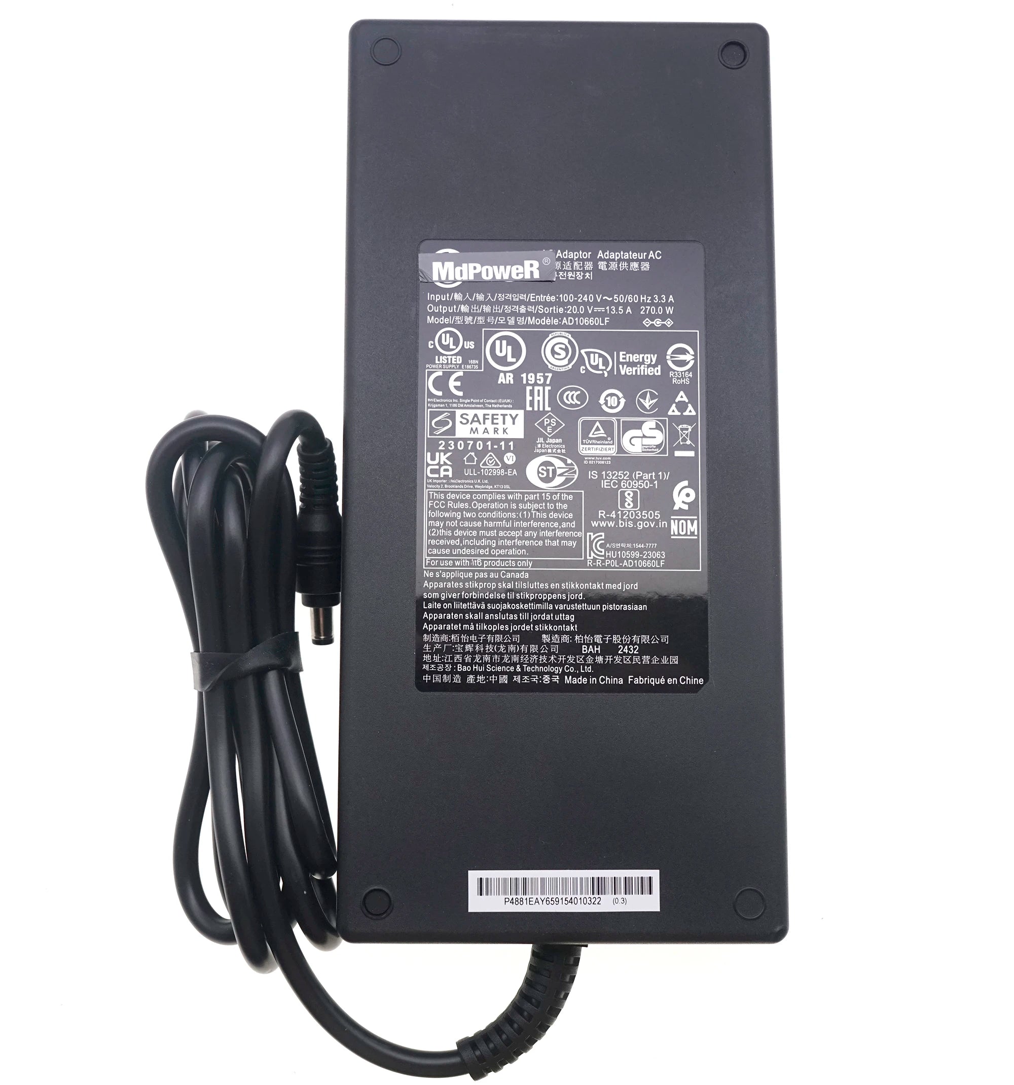 Original 20V 13.5A 270W 5.5mm*2.5mm AC Adapter AD10660LF Charger for LG 45GS95QE 45GS96Q Ultragear OLED LCD Monitor Power Supply