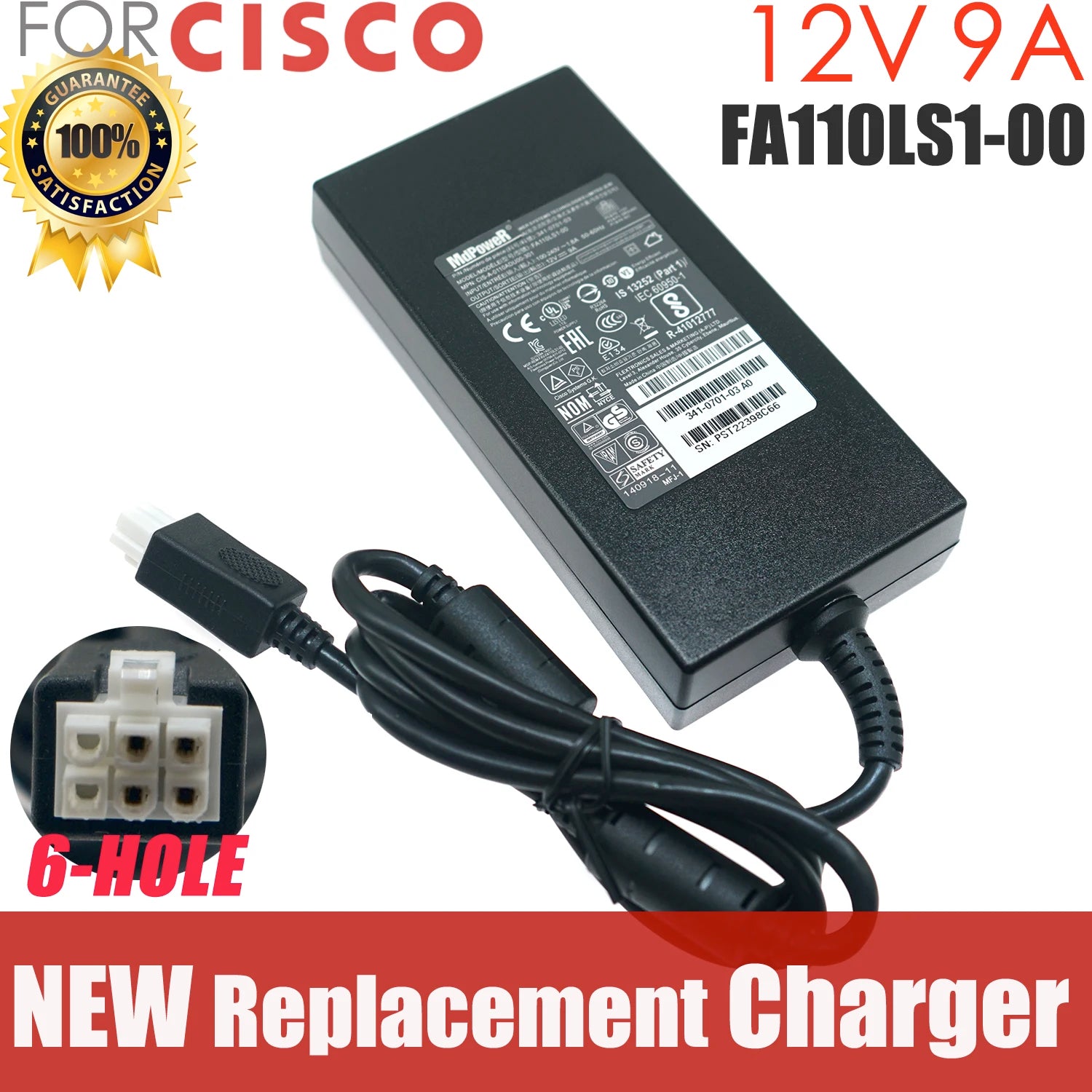 Replacement FA110LS1-00 12V 9A 108W AC Adapter Charger For Cisco Router 4320 ISR4321 ISR 4321 341-0701-01 Power Supply