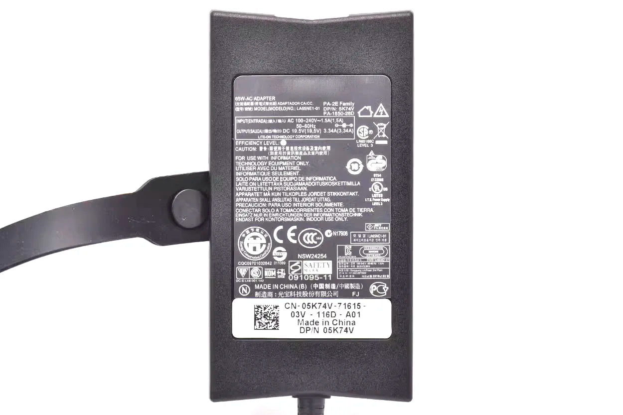 Original Laptop Charger 19.5V 3.34A 65W for Dell PA-12 0HN662 HN662 TJ76K 0TJ76K PA-2E LA65NS0-00 HA65NS1-00 PA-1650-05D2 Series