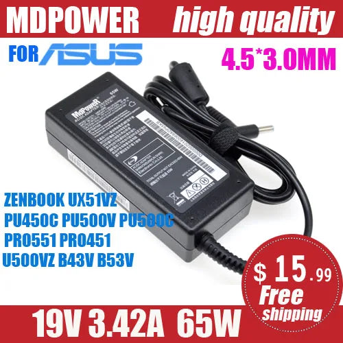 For ASUS 19V 3.42A 65W 4.5*3.0mm laptop AC adapter charger PU450C PU500V PU500C PRO551 PRO451 ZENBOOK UX51VZ U500VZ B43V B53V