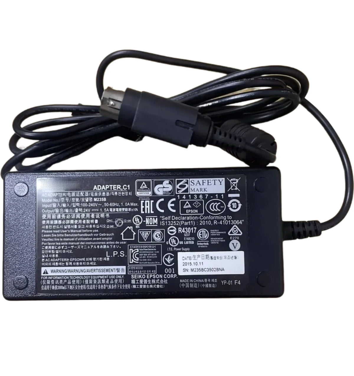 Original M235A AC Adapter 24V 1.5A 36W Charger For EPSON Thermal Receipt POS Printer Power Supply M235B 3-Pin Plug Genuine