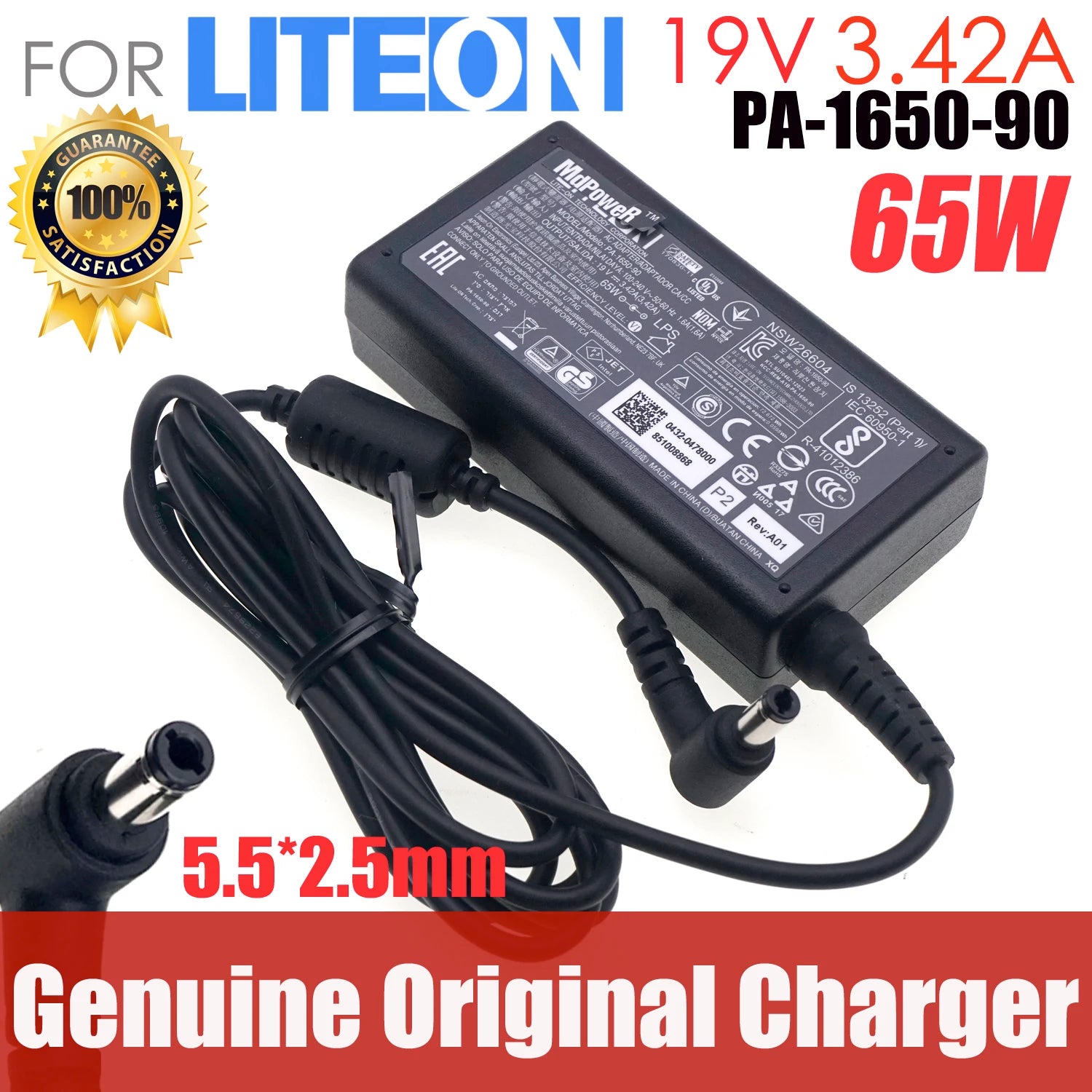 Genuine LITEON PA-1650-90 19V 3.42A 65W PA-1650-91 AC Adapter Charger For ASUS TOSHIBA Satellite INTEL NUC Laptop  Power Supply