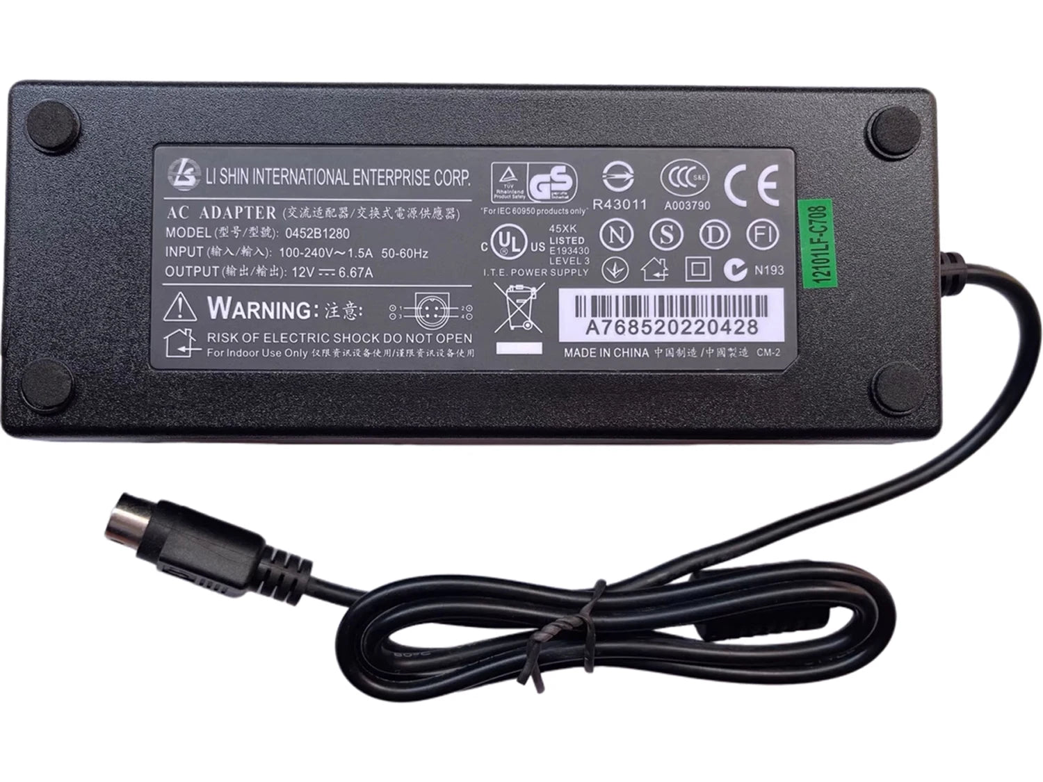 Original LISHIN 0452B1280 12V 6.67A 4-Pin AC Adapter Charger for HIKVISION DVR Cameras Power Supply Liteon PA-1081-01 PA-1081-11