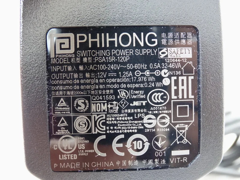 Genuine Phihong PSA15R-120P 12V 1.25A 15W 5.5*2.1mm Switching Power Supply  AC Adapter Charger