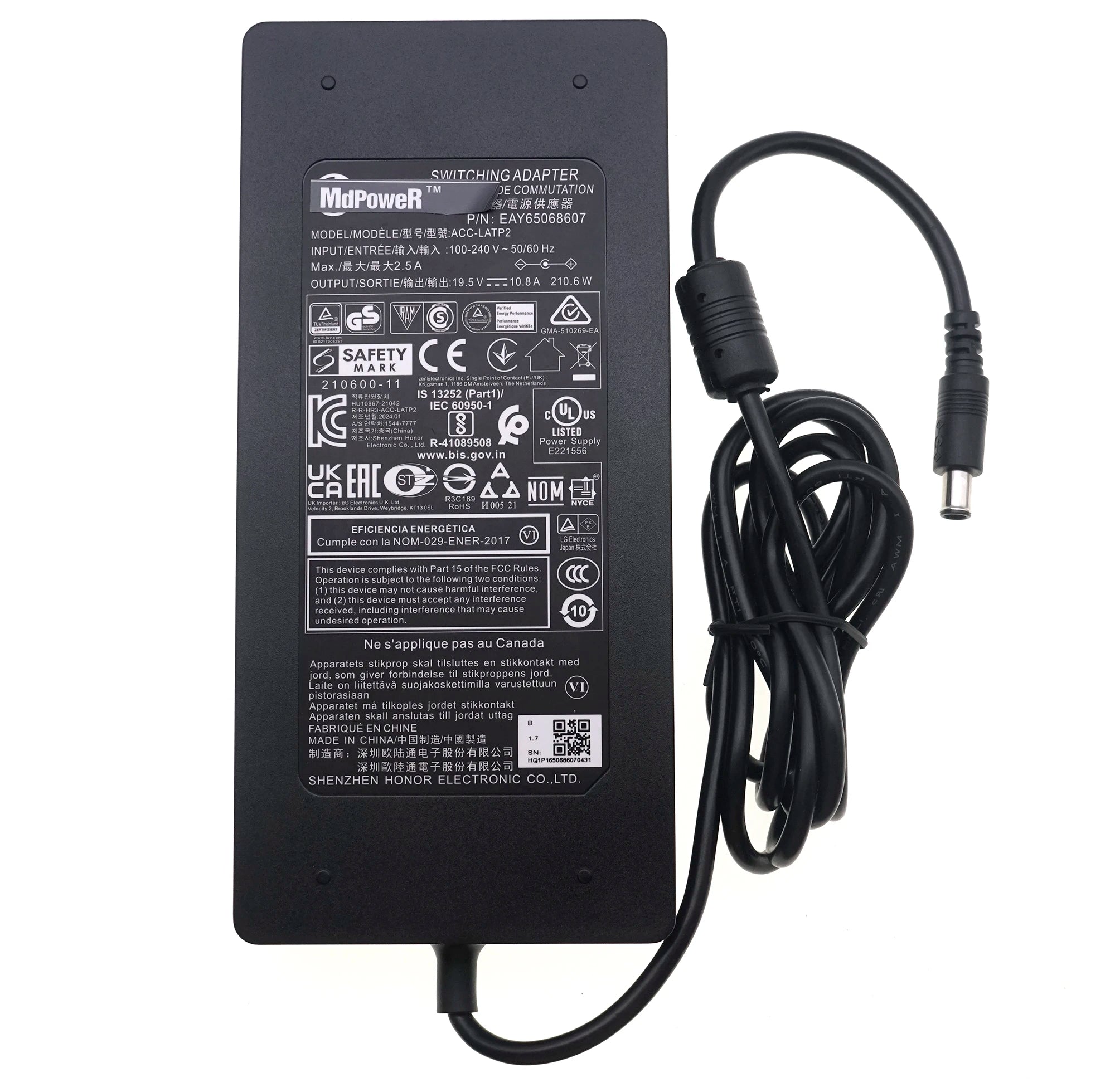 Genuine AC Adapter 210W 19.5V 10.8A ACC-LATP1 EAY65068604 for LG LED/LCD/TV Monitor 32UL950-W 32BL75U-W 32BL75U-W Power Supply