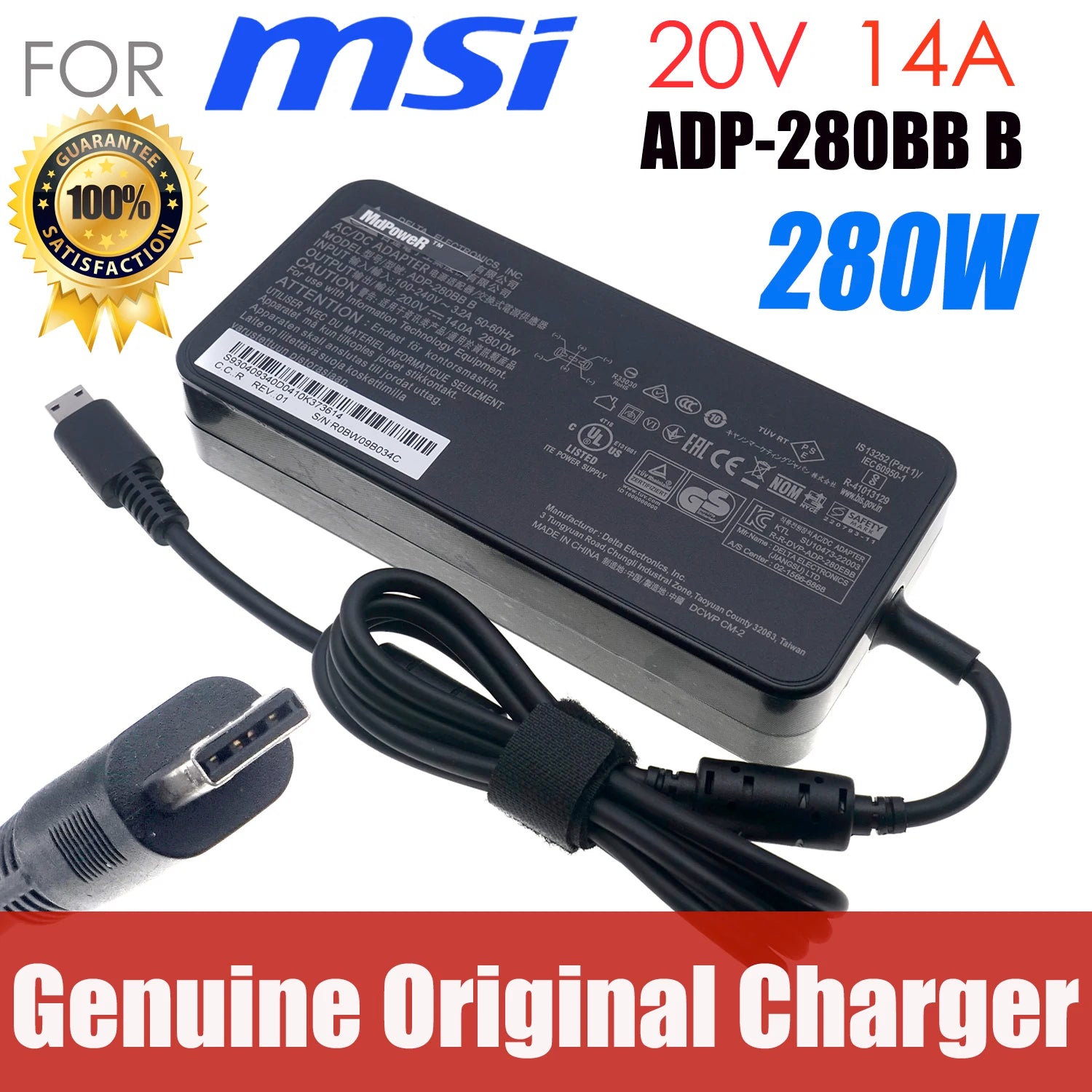 Original 20V 14A 280W ADP-280BB B AC DC Adapter Charger For MSI GE66 GE76 GP76 GP66 Power Supply Special USB Tip