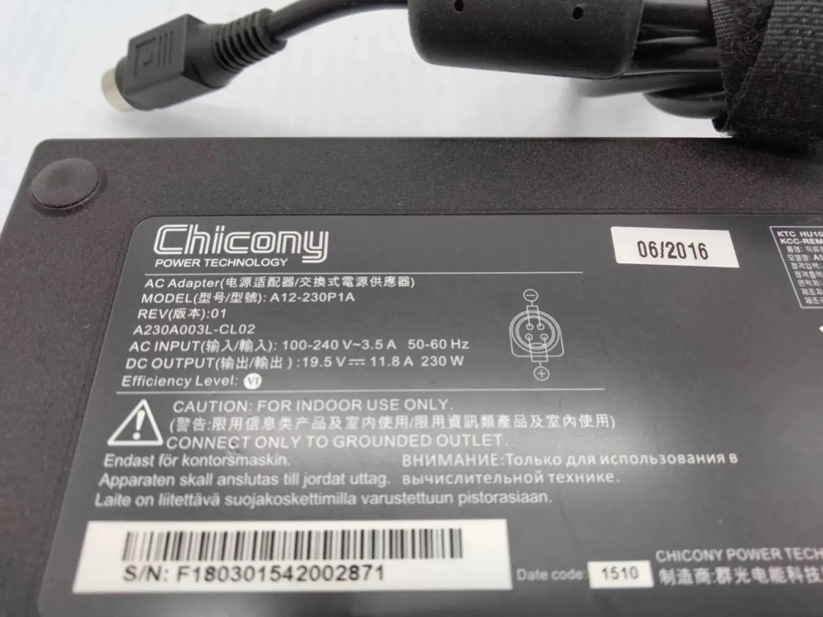 Genuine Chicony 230W 19.5V 11.8A AC Adapter Charger A12-230P1A For Sager NP8278 Series Female 4-Pin Gaming Laptop ADP-230AB D