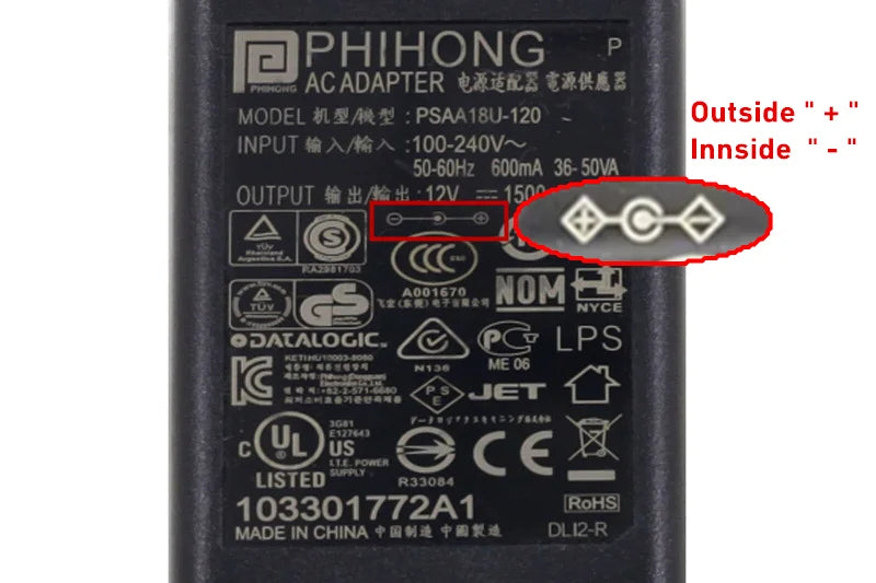Original Phihong DATALOGIC BC9030 8-0935 Power Supply 90ACC0194 12V-1500mA 12V 1.5A 5.5*2.1mm PSAA18U-120