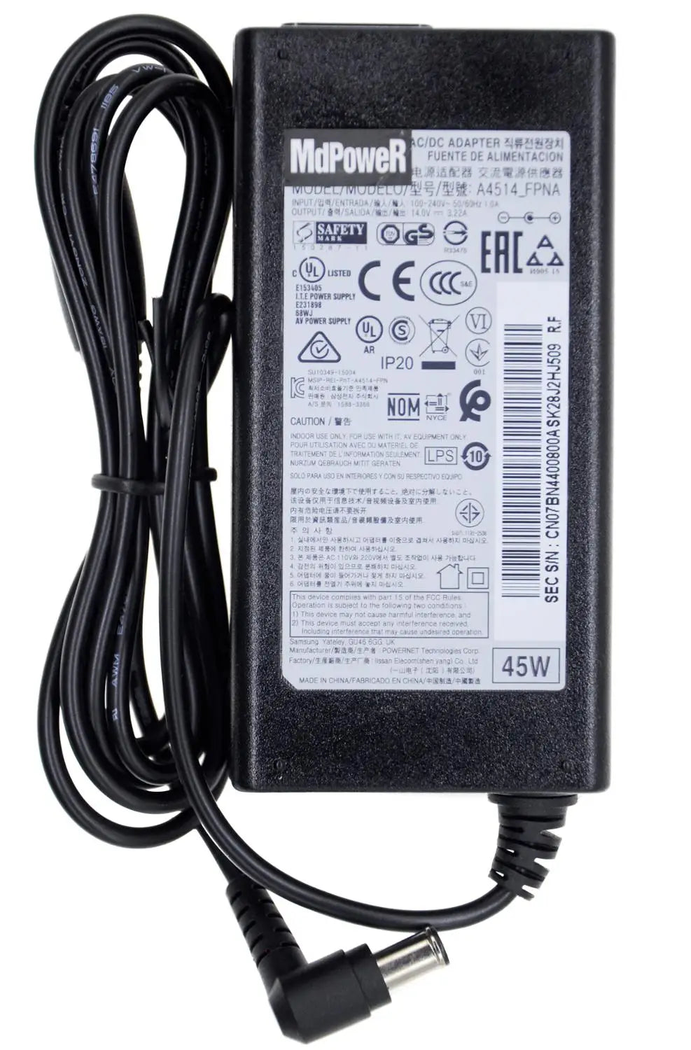 Original AC Adapter Power Supply Charger For Samsung LED A4514_FPNA 14V 3.22A 45W U28E590D S22C300H BN44-00800B LU28E590DS/ZA