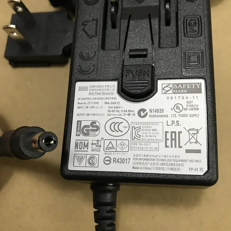 New Genuine 12V 3A 36W WA-36A12 WA-36A12R For APD AC Adapter Charger 12V 2.5A Power Supply  5.5x2.5mm EU/US/UK Plug