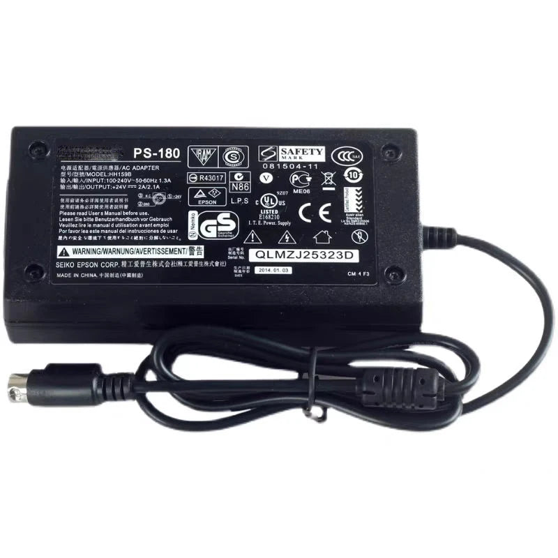 Genuine Switching Power Adapter Charger for Epson TM PRINTER  Power Supply PS-180 HH159B  M159A M159D M159B 3 Pin 50.4W 24V 2.1A