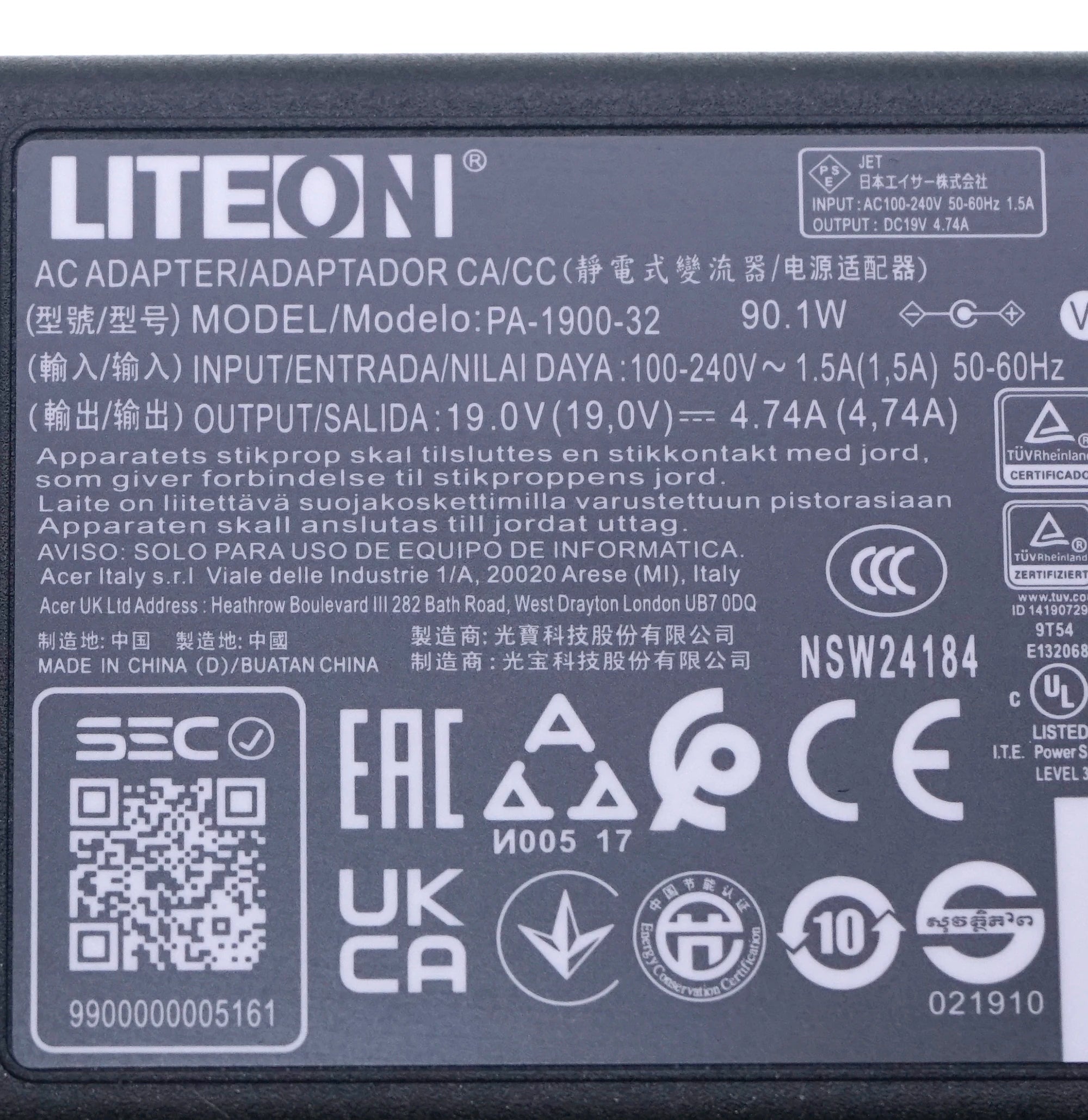 Genuine Liteon PA-1900-32 90W 19V 4.74A AC Adapter For ACER ASPIRE 3610 5735 1410 4741G Laptop PA-1900-34 A10-090P3A ADP-90MD H