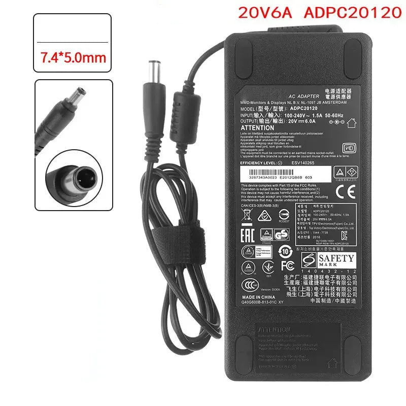 Genuine ADPC20120 Adapter 20V 6A 120W Charger For AOC PD2710QC AG271QX EX3501R PHILIPS AG271QG 272G5DYEB 349X7FJEW AG27LM00027