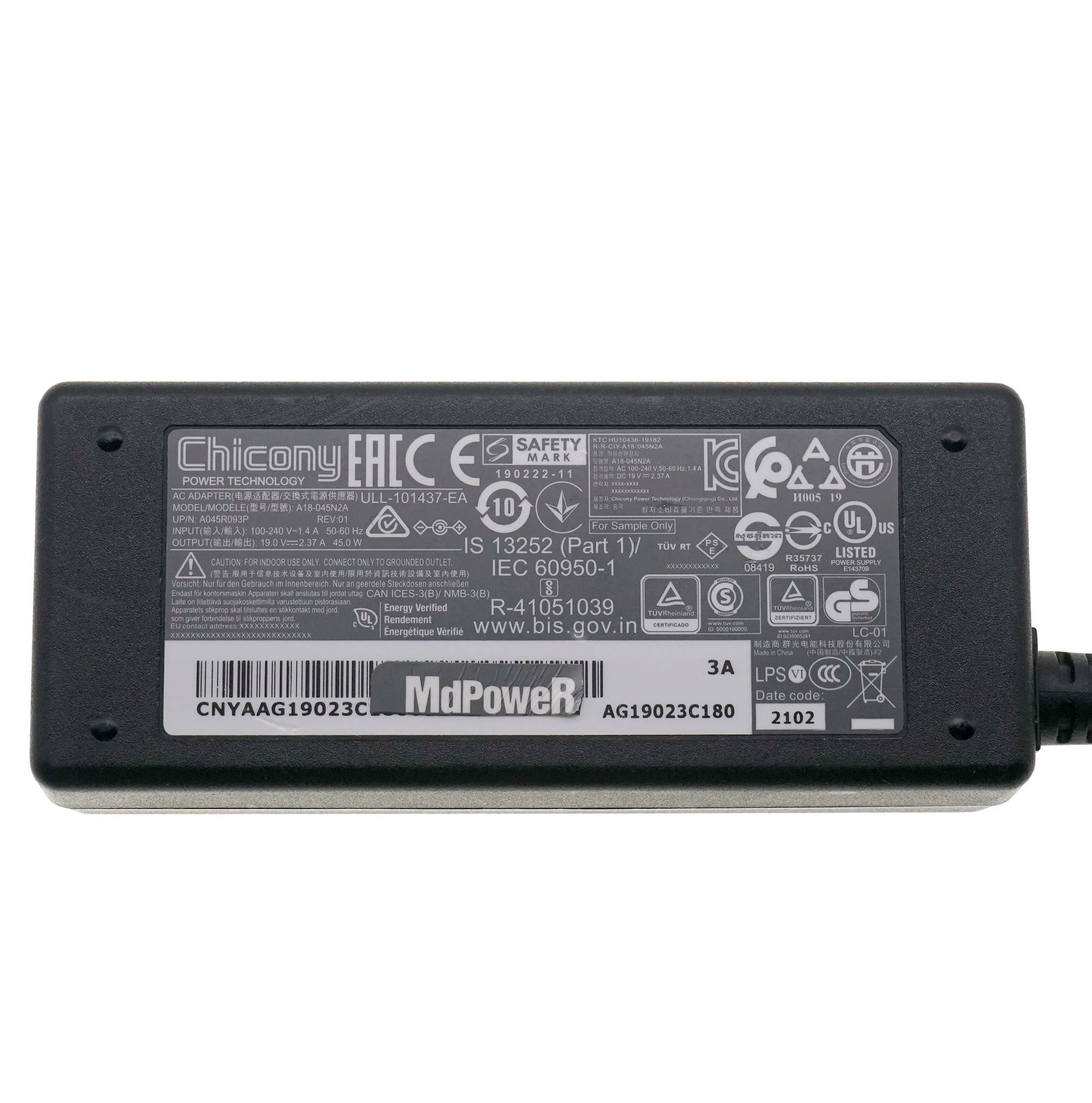 Genuine Chicony 19.5V 2.37A 45W A18-045N2A AC Adapter Charger for HP MSI laptop moniter 4.5*3.0mm AG19023C180 A045R093P