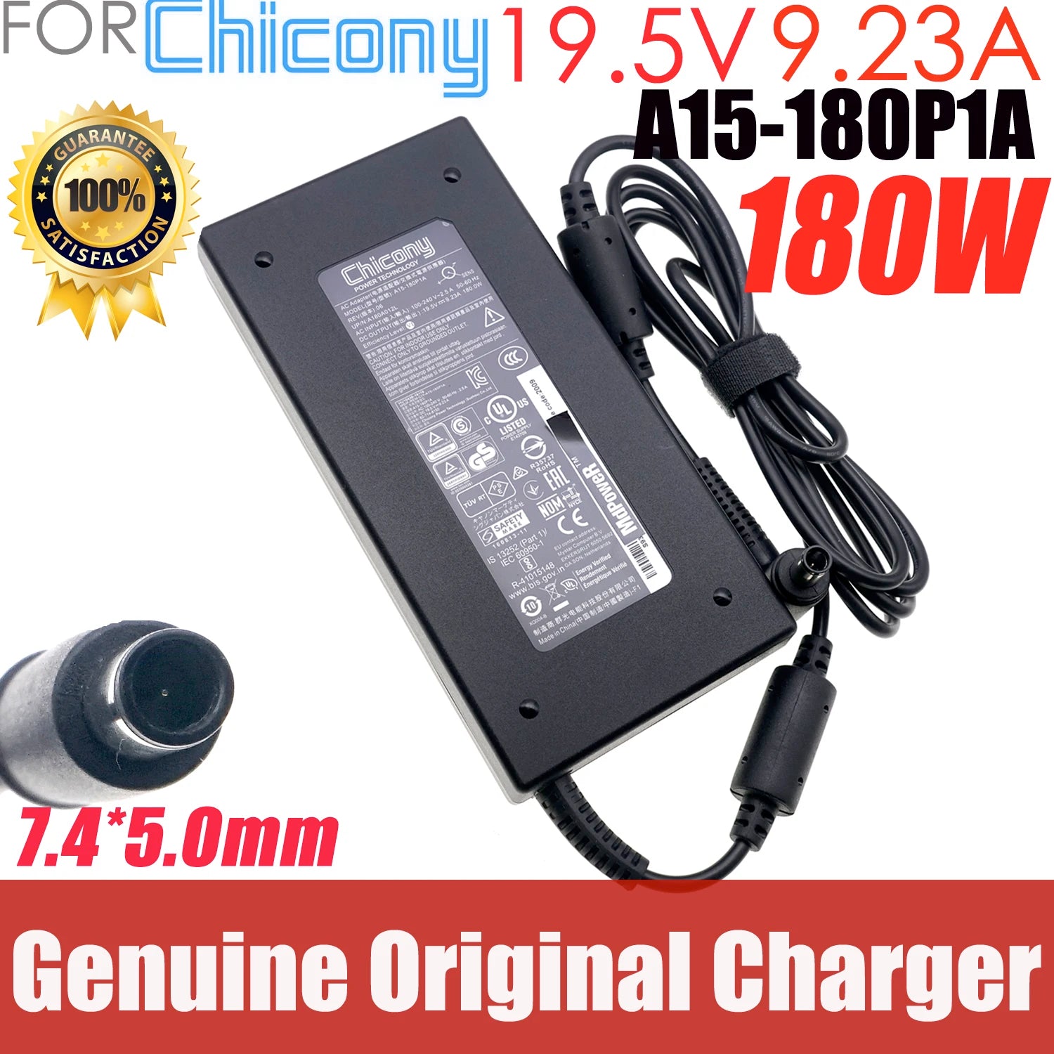 Genuine Chicony A15-180P1A 180W Power AC Adapter 19.5V 9.23A A180A012L For MSI GL63 GP63 LEOPARD GP75 GL73 MS-1GP5 GE63 Charger