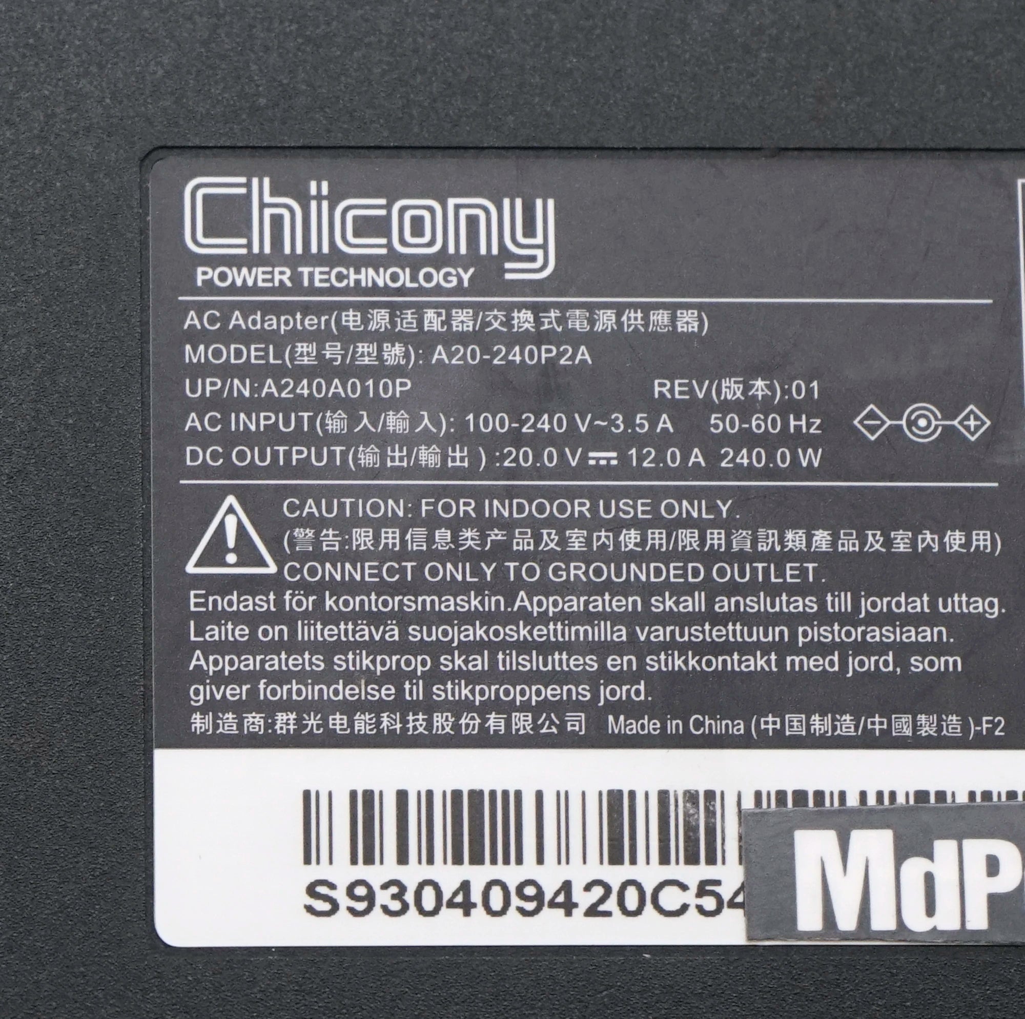 Genuine Chicony 20V 12A 240W A20-240P2A 4.5mm Pin AC Adapter Charger For MSI Delta 15 A5EFK-033FR Gaming Notebook Power Supply