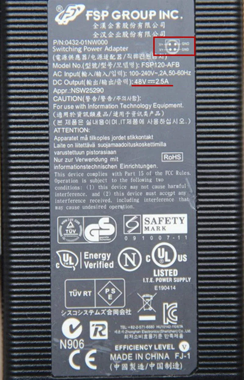 Original FSP FSP120-AFB FSP120-AFA 120W AC Adapter Charger For CiSCO SG300-10P SF302-08P 9NA1200813 Power Supply 48V 2.5A 4PIN